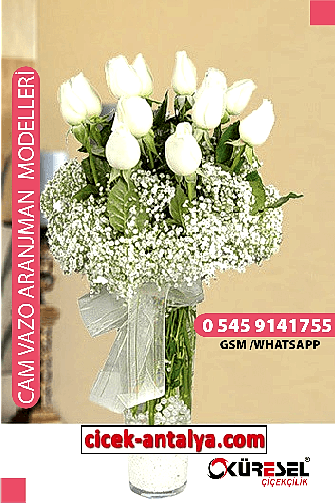 11 ADET KIRMIZI GÜL CAM VAZO ÜRÜN KODU CV66 Cam Vazolu Çiçek Aranjman