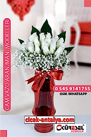 20 BEYAZ GÜL ÜRÜN KODU CV28 Cam Vazolu Çiçek Aranjman