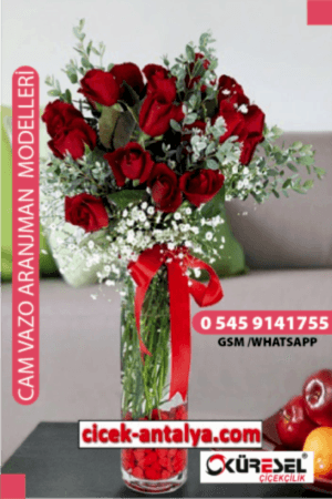 20 KIRMIZI GÜL ÜRÜN KODU CV05 Cam Vazolu Çiçek Aranjman