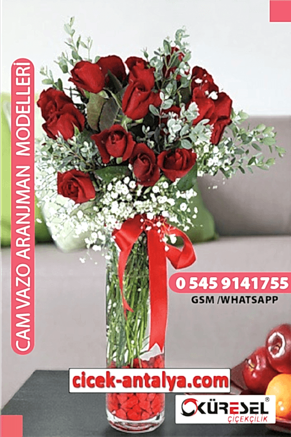 20 KIRMIZI GÜL ÜRÜN KODU CV05 Cam Vazolu Çiçek Aranjman