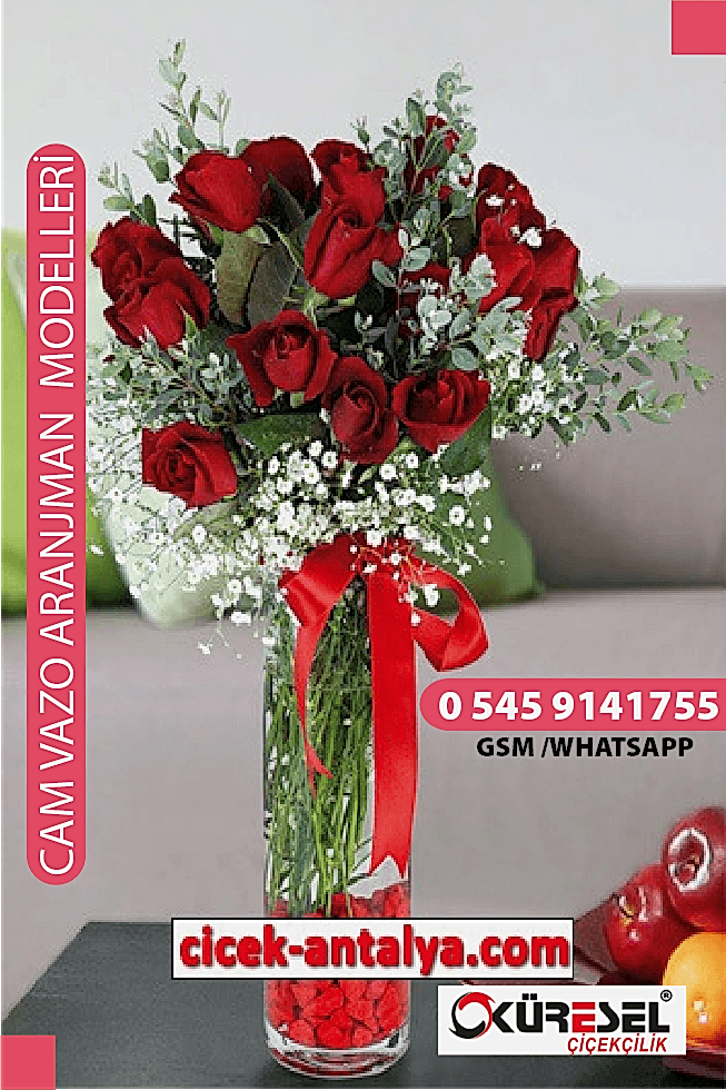 20 BEYAZ GÜL ÜRÜN KODU CV28 Cam Vazolu Çiçek Aranjman