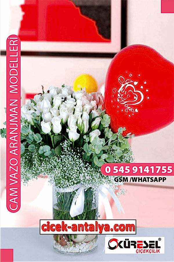 30 BEYAZ GÜL ÜRÜN KODU CV27 Cam Vazolu Çiçek Aranjman