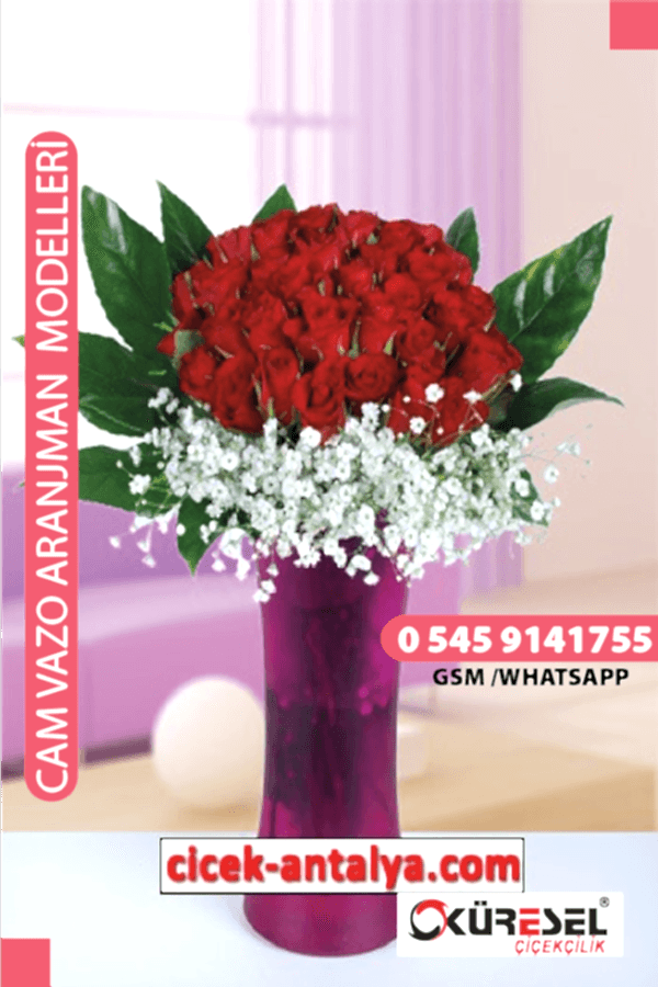 50 KIRMIZI GÜL ÜRÜN KODU CV47 Cam Vazolu Çiçek Aranjman 50 kırmızı gül anlamı