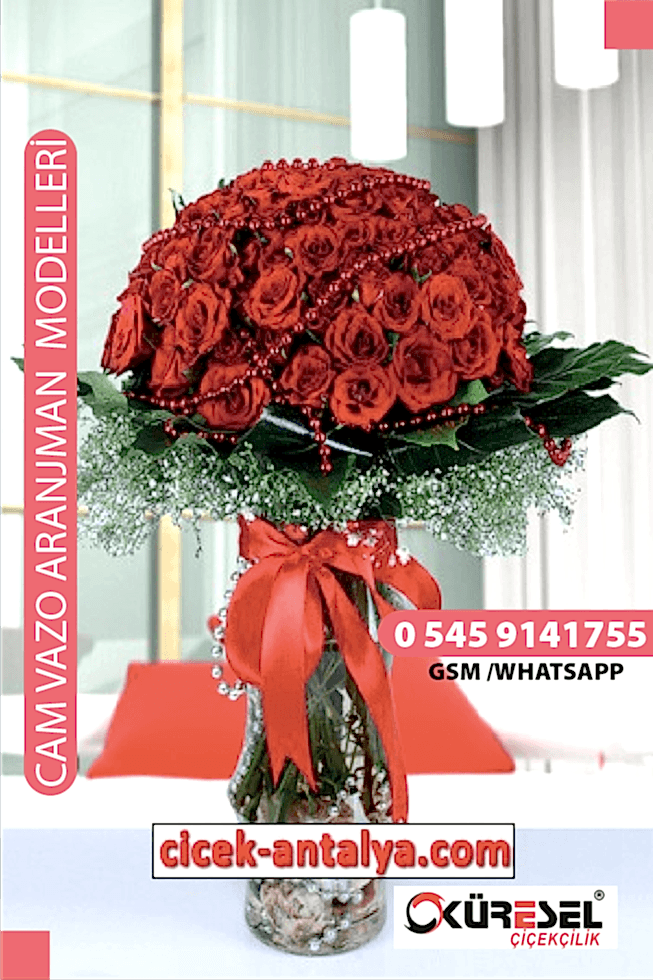 50 KIRMIZI GÜL ÜRÜN KODU CV47 Cam Vazolu Çiçek Aranjman 50 kırmızı gül anlamı