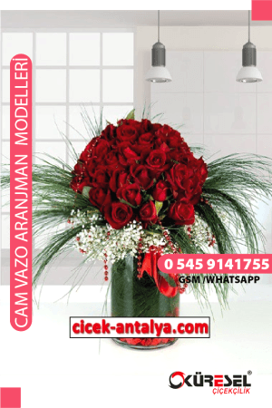 60 KIRMIZI GÜL ÜRÜN KODU CV37 Cam Vazolu Çiçek Aranjman 60 adet gül adrese çiçek gönder
